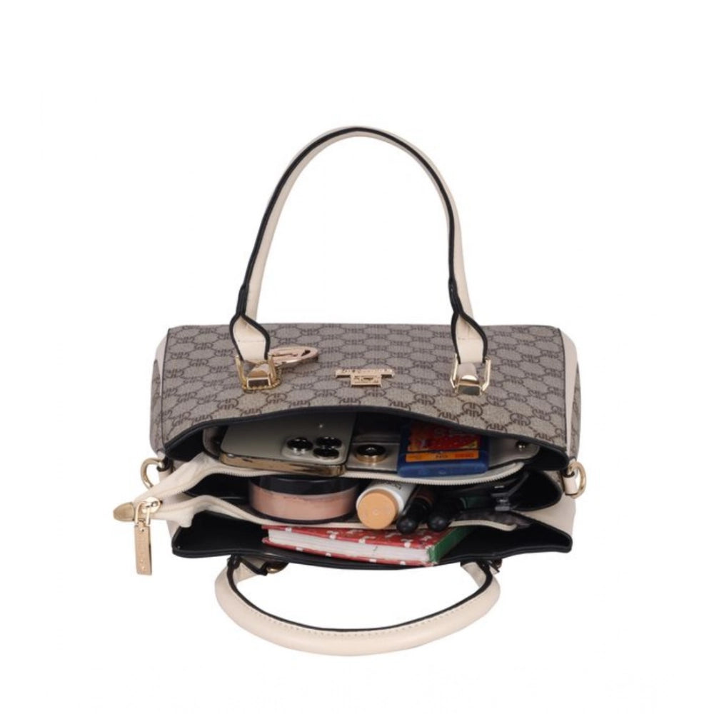 Women’s Faux Leather Printed Handbag – Beige Color