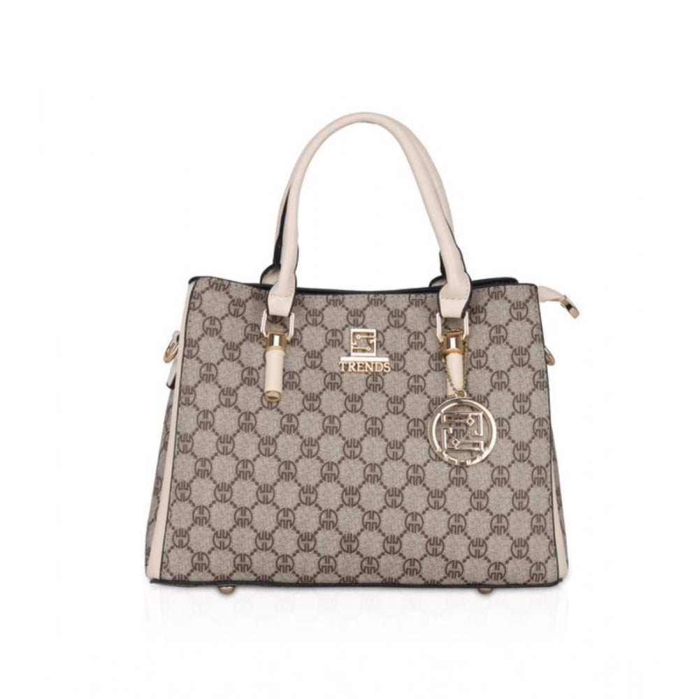 Women’s Faux Leather Printed Handbag – Beige Color