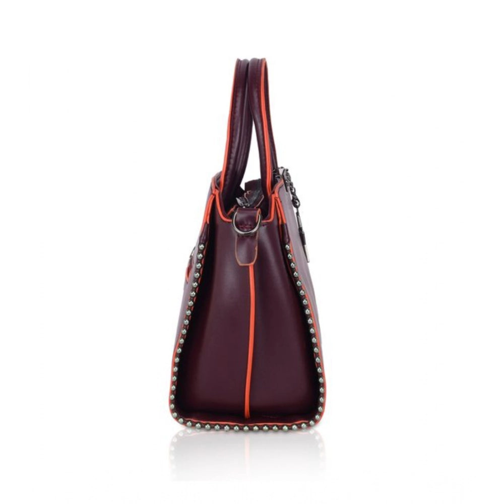 Generic Women's Faux Leather Women’s Faux Leather Handbag – Metal Beads Accent, Wine Red Beads Handbag (Wine Red)