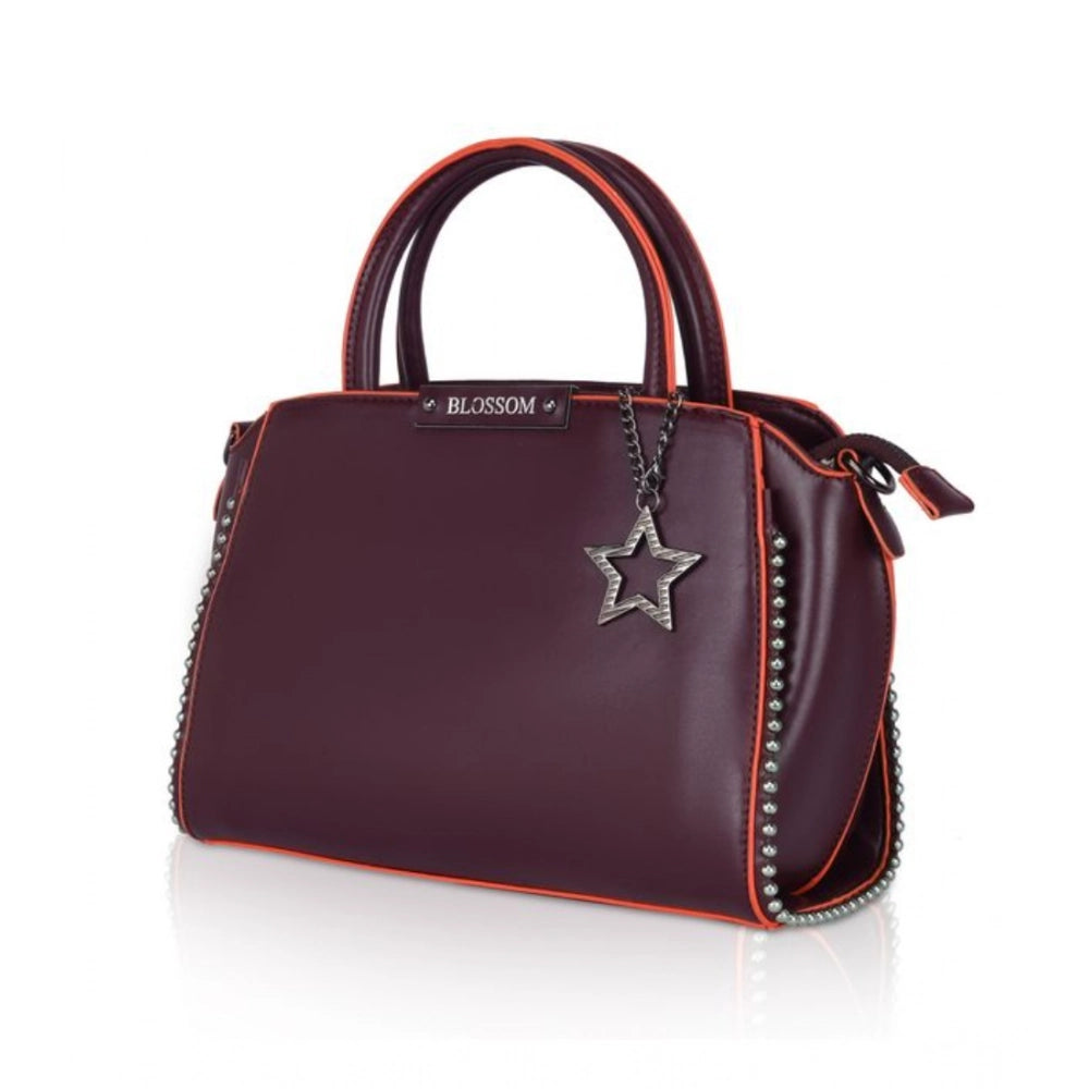Generic Women's Faux Leather Women’s Faux Leather Handbag – Metal Beads Accent, Wine Red Beads Handbag (Wine Red)