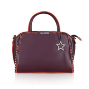 Generic Women's Faux Leather Women’s Faux Leather Handbag – Metal Beads Accent, Wine Red Beads Handbag (Wine Red)