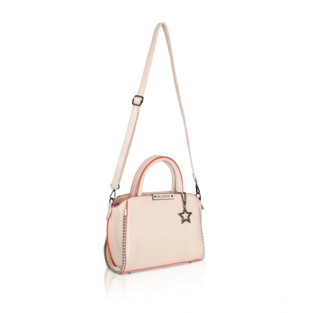 Women’s Faux Leather Handbag – Metal Beads Accent, Pink