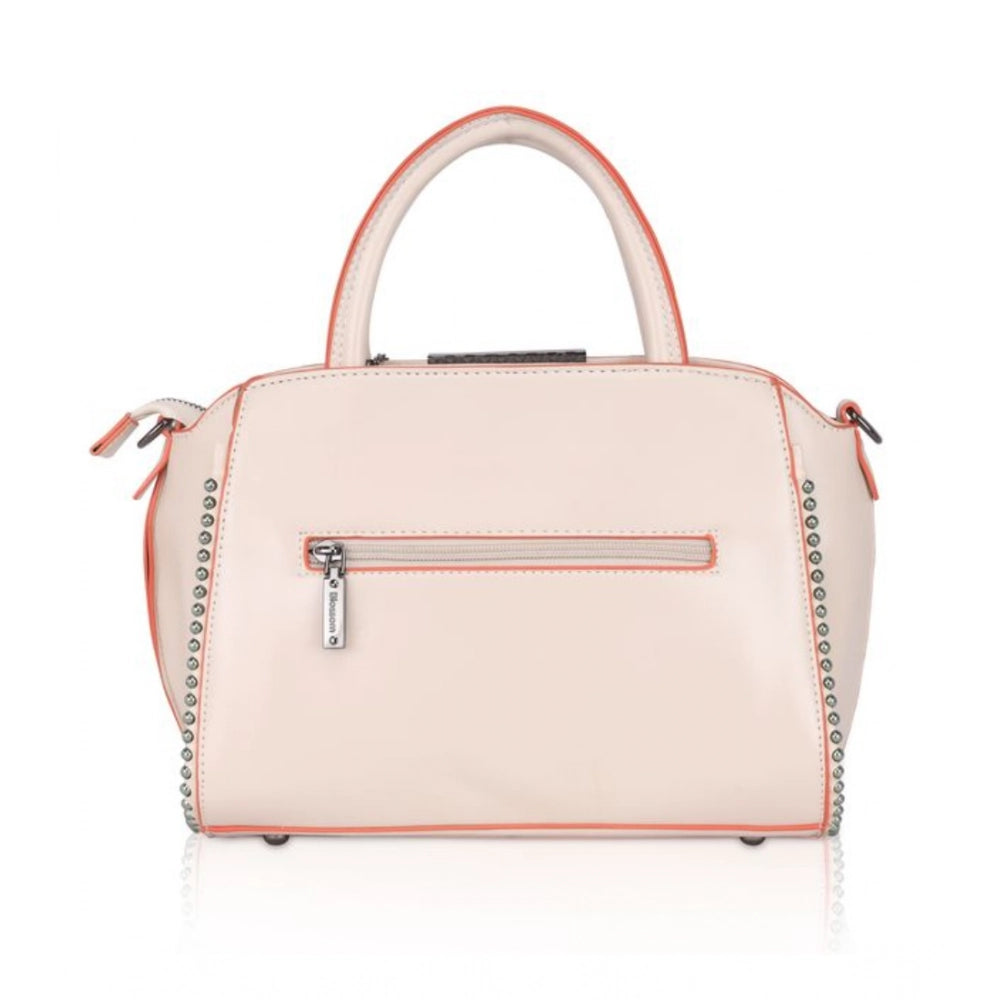 Women’s Faux Leather Handbag – Metal Beads Accent, Pink