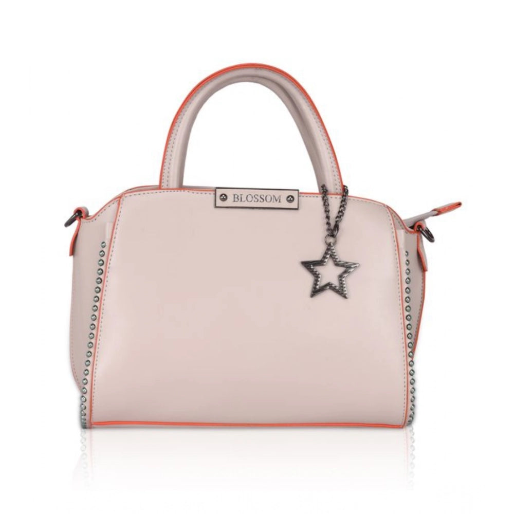 Women’s Faux Leather Handbag – Metal Beads Accent, Khaki