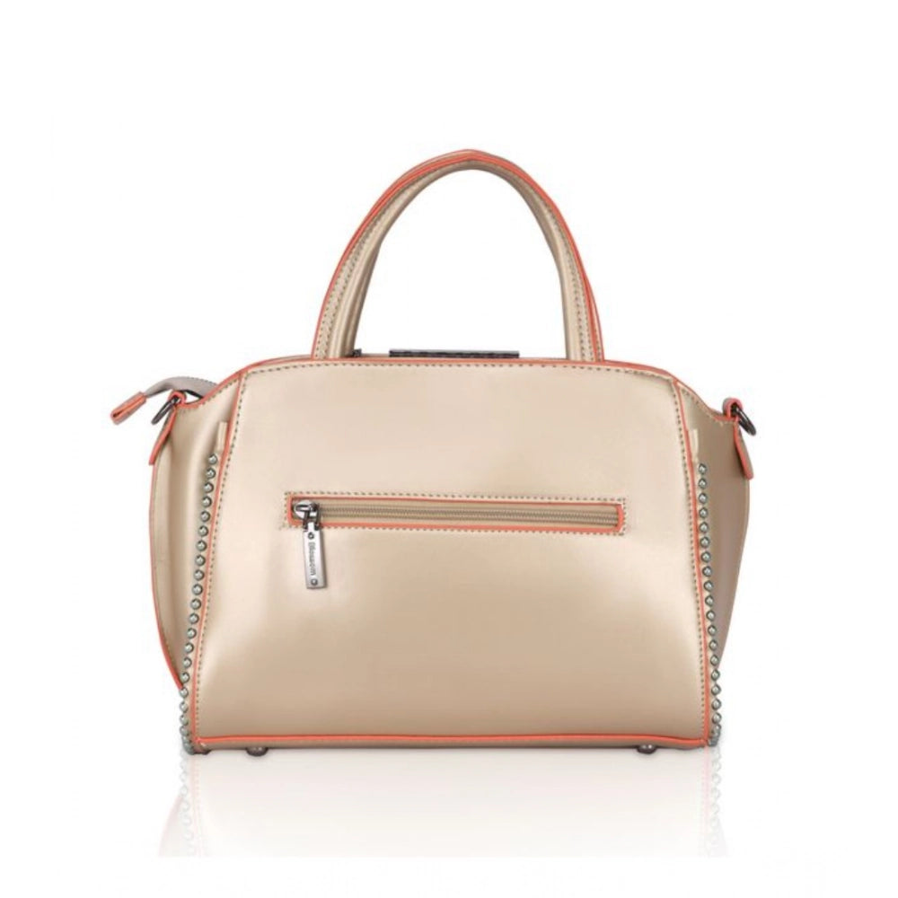 Women’s Faux Leather Handbag – Metal Beads Accent, Gold