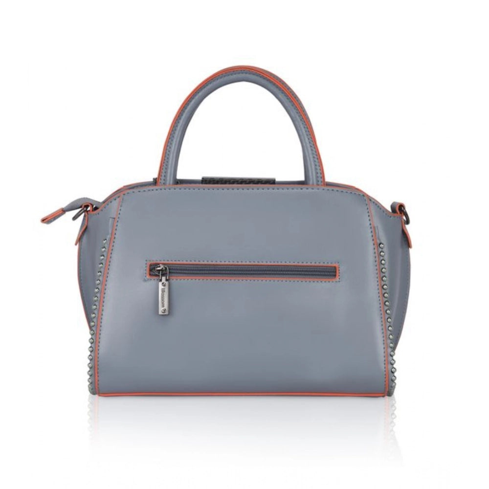 Women’s Faux Leather Handbag – Metal Beads Accent, Grey