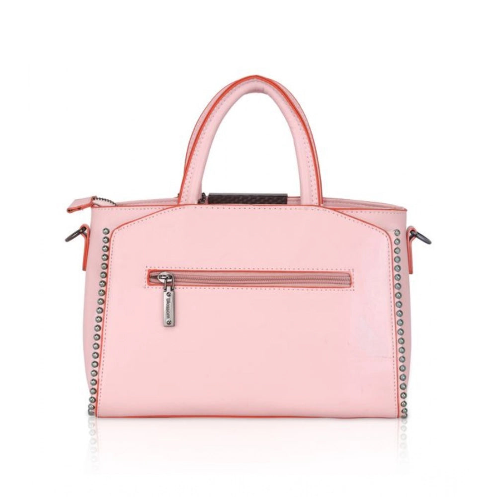 Women’s Faux Leather Handbag – Metal Beads Accent, Pink