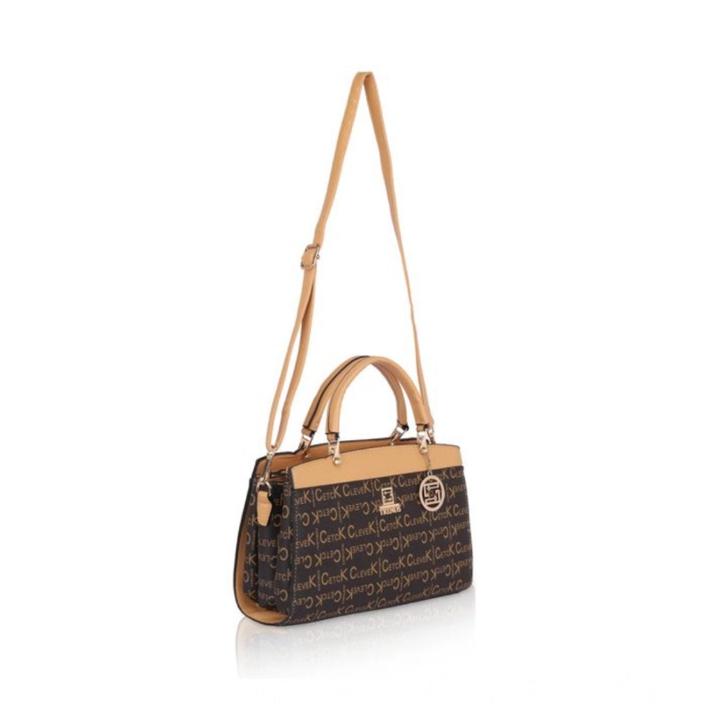 Women’s Faux Leather Printed Handbag – Camel Color