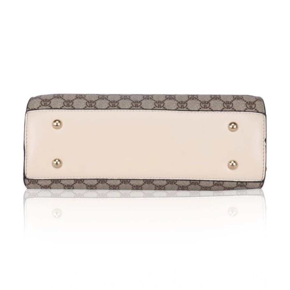 Women’s Faux Leather Printed Handbag – Beige Color