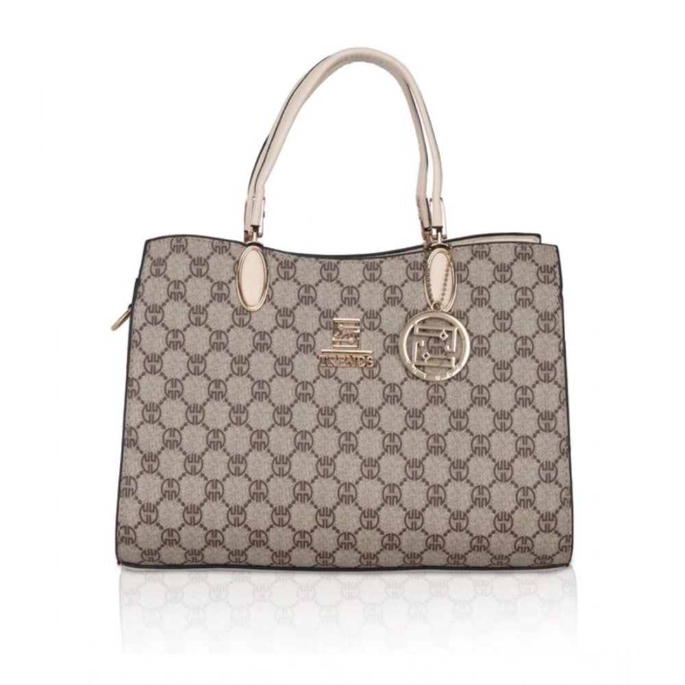 Women’s Faux Leather Printed Handbag – Beige Color