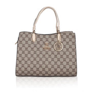 Women’s Faux Leather Printed Handbag – Beige Color