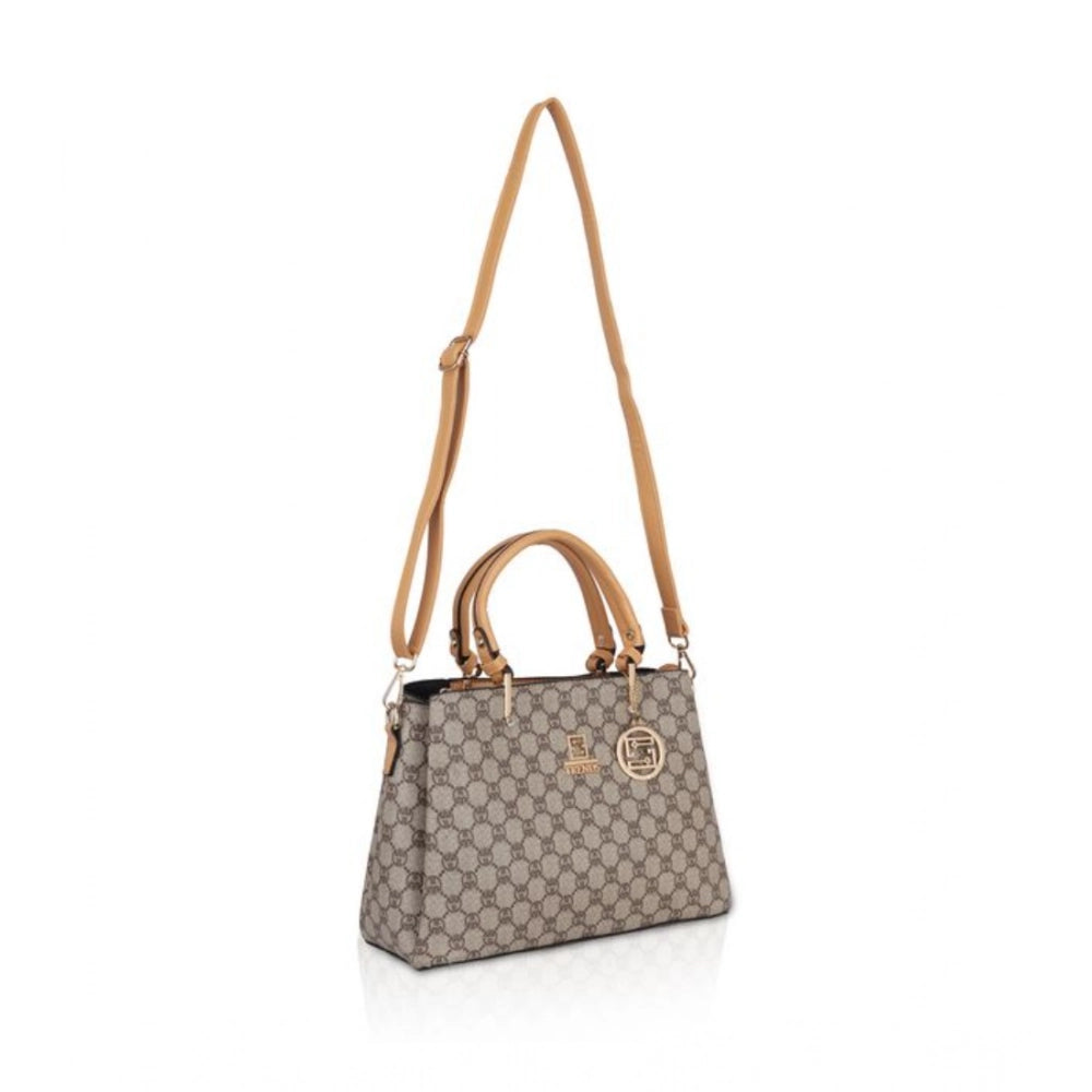 Women’s Faux Leather Printed Handbag – Camel Color