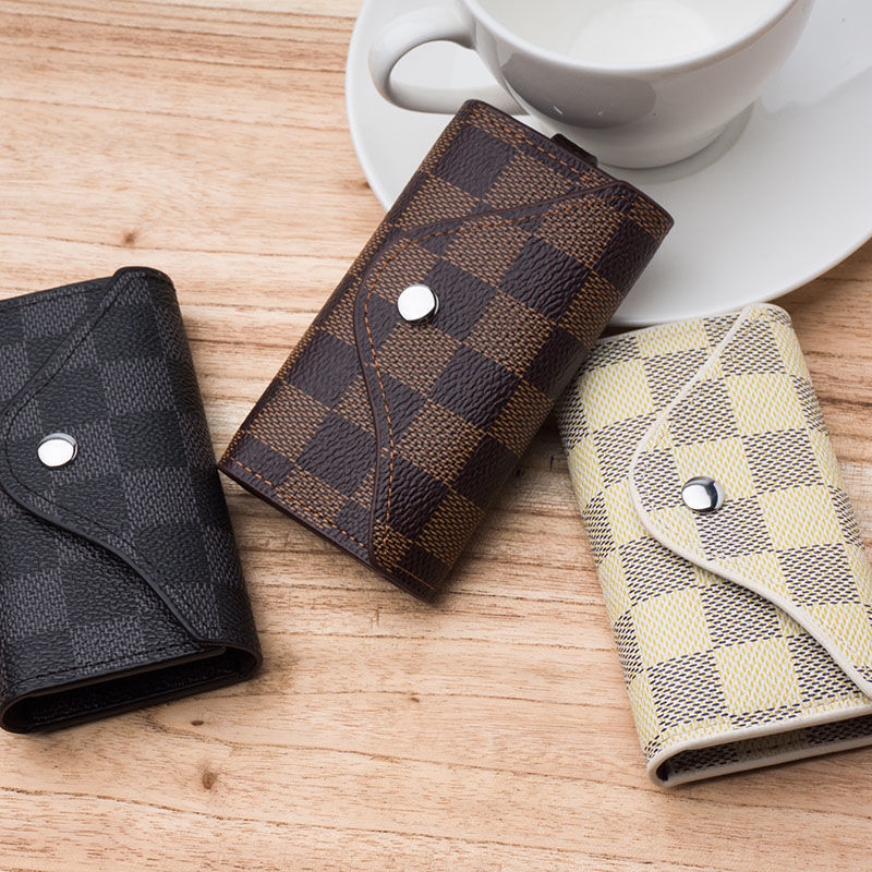 Men's PU Leather Grid Lattice Car Key Cover Slim Fit
