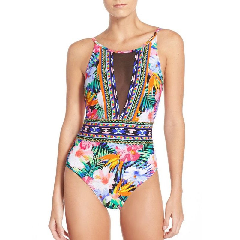 Women's Floral Polyester Spandex Two-Piece Bikini Set