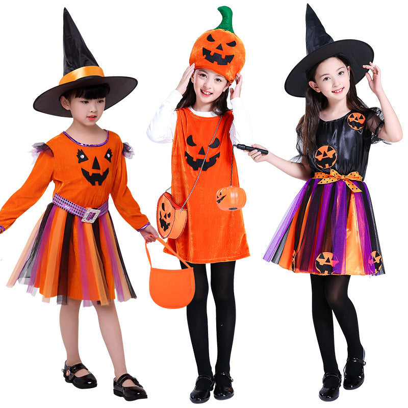 Girls Pumpkin Costume – Children’s Halloween Party Dress-Up Outfit