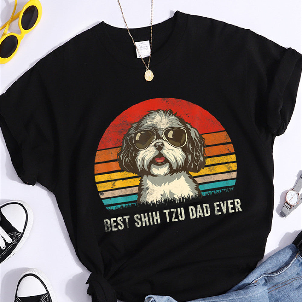 Womens Loose Polyester Kawaii Pattern Tee