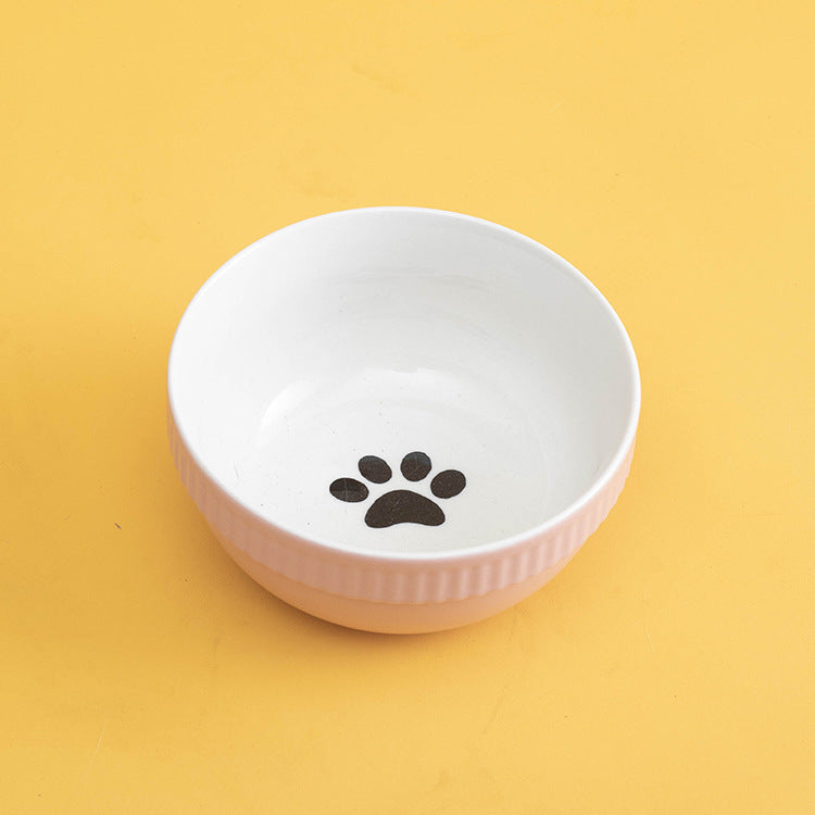 Ceramic Pet Bowl High Foot Neck Protection Snacks Anti-black Chin Oblique Mouth
