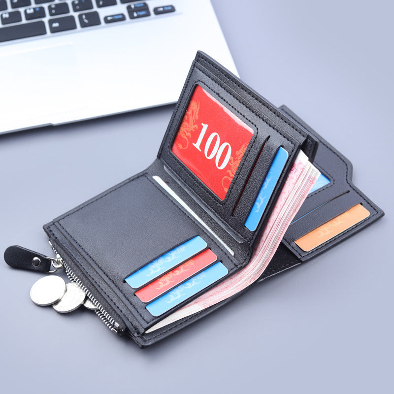 Men's PU Three Fold Wallet Slim Card Slots Solid Color