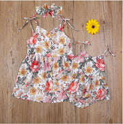Two-piece Sling Flower Printed Romper Dress And Headband