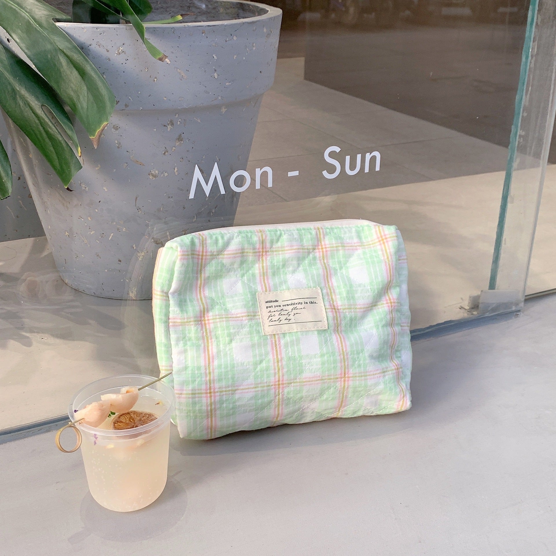 Bump Color Plaid Makeup Bag Change Mobile Phone Organizer Student Hand Bag