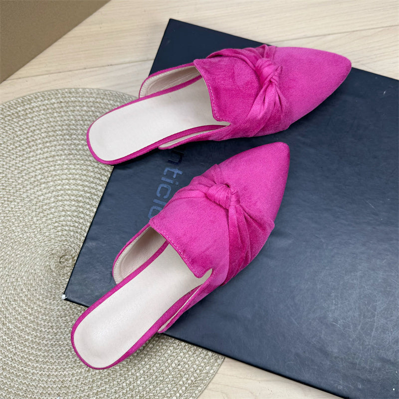 Bow Toe Korean Style Simple Pointed Flat Lazy Half Slippers