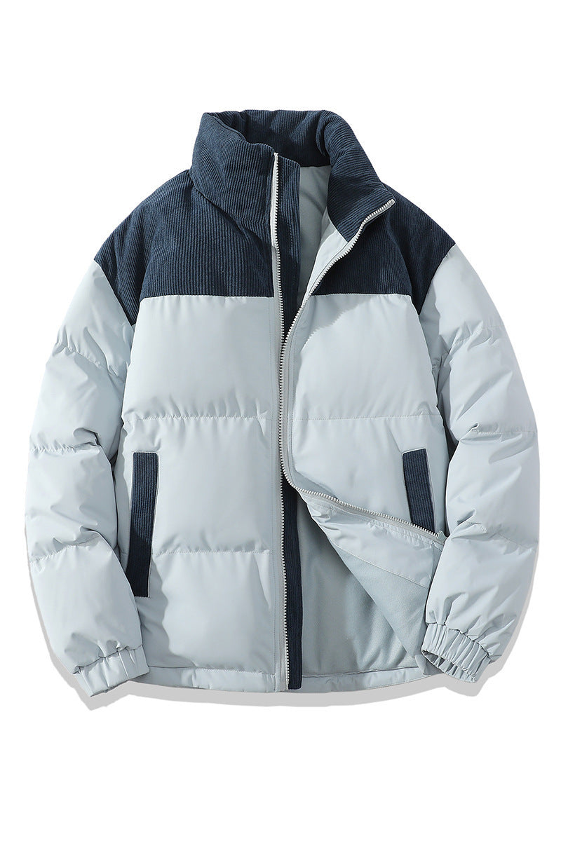 Unisex Stand Collar Contrast-Color Cotton Padded Winter Jacket
