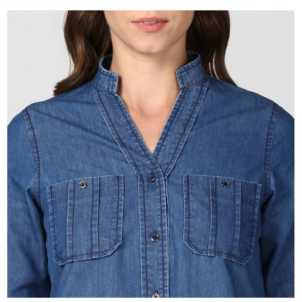 Generic Women's Denim Solid Long Sleeves Top (Blue)
