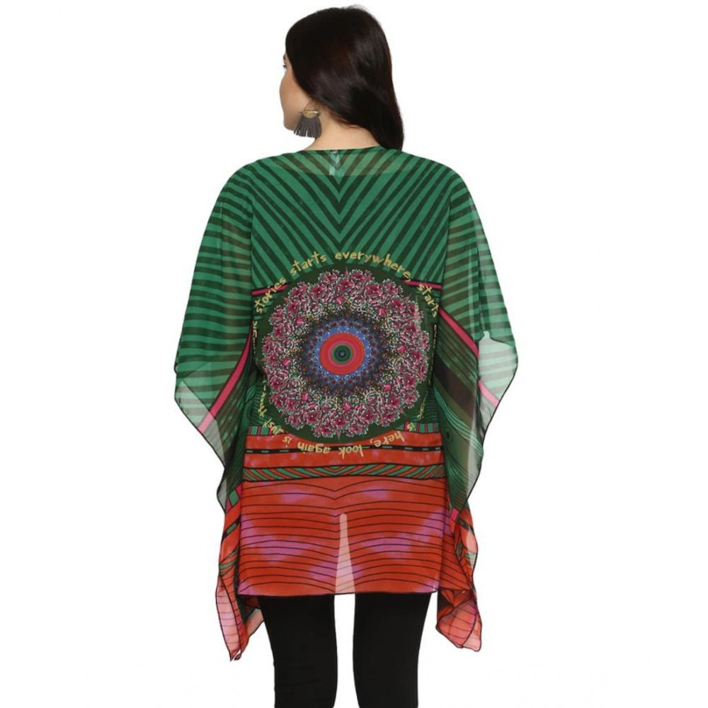 Generic Women's Polyester Printed Kaftan Sleeve Shrug (Green - Multicolor)