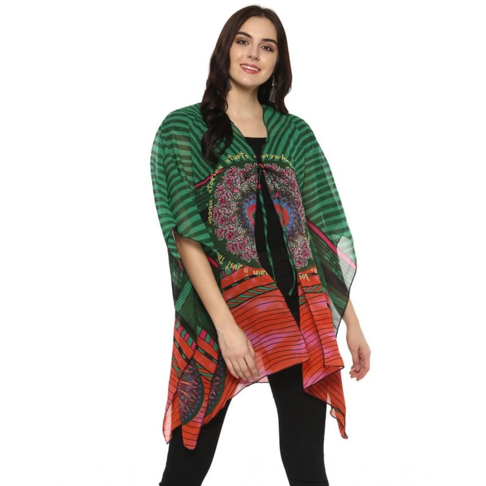 Generic Women's Polyester Printed Kaftan Sleeve Shrug (Green - Multicolor)