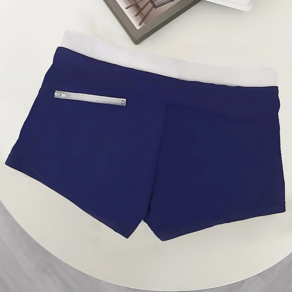 Quick-drying Men's Boxer Swimming Trunks Zipper Tether Loose