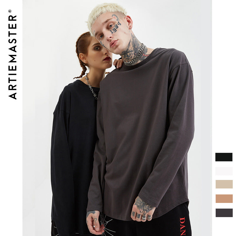 Curved men's loose t-shirt bottoming shirt