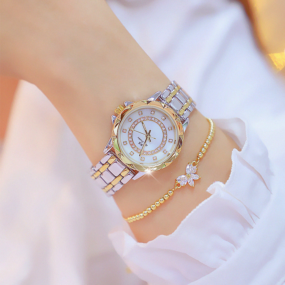 Luxury ladies full diamond steel band quartz watch