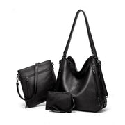 Women’s PU Leather Shoulder Handbag – Medium Zipper Tote, Black