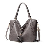 Women’s PU Leather Shoulder Handbag – Large Zipper Tote, Grey