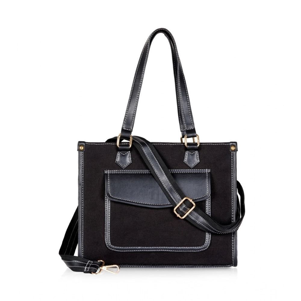Women’s Canvas Satchel Handbag – Medium Top Handle Zipper Tote, Black