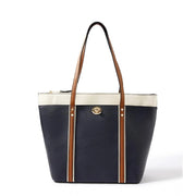 Women’s Faux Leather Shoulder Handbag – Large Zipper Tote, Dark Blue