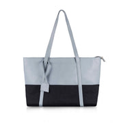 Women’s Faux Leather Shoulder Handbag – Large Zipper Tote, Light Blue
