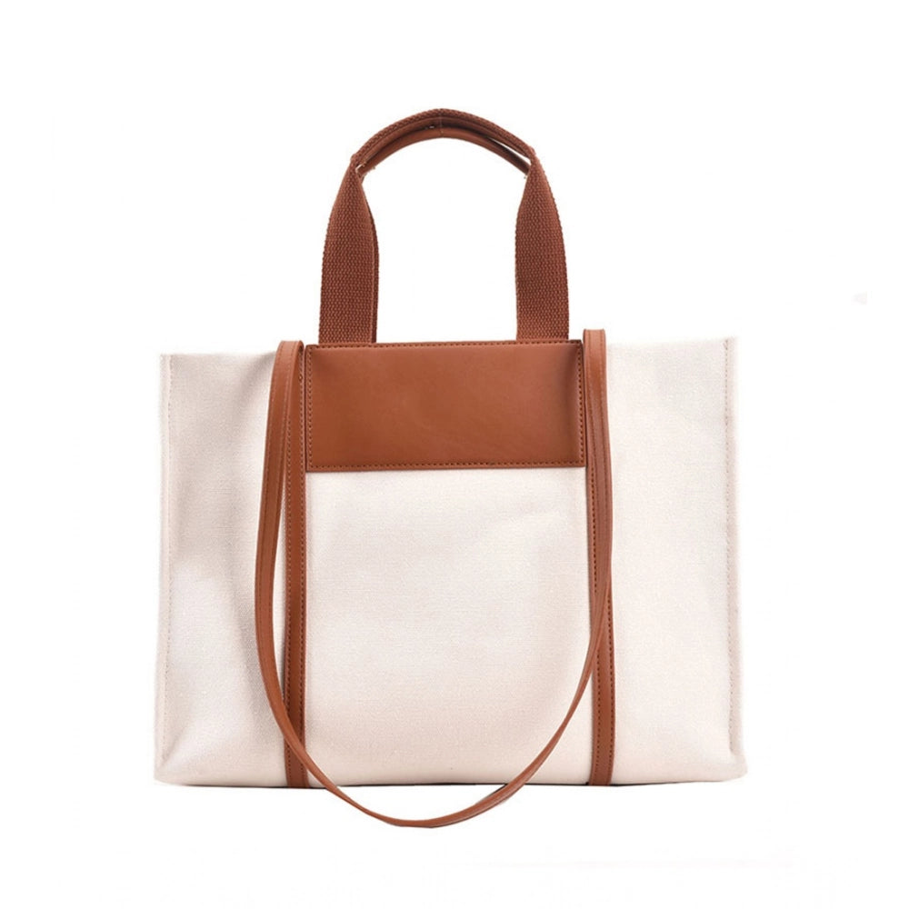 Women’s Canvas Satchel Handbag – Medium Top Handle Zipper Tote, White