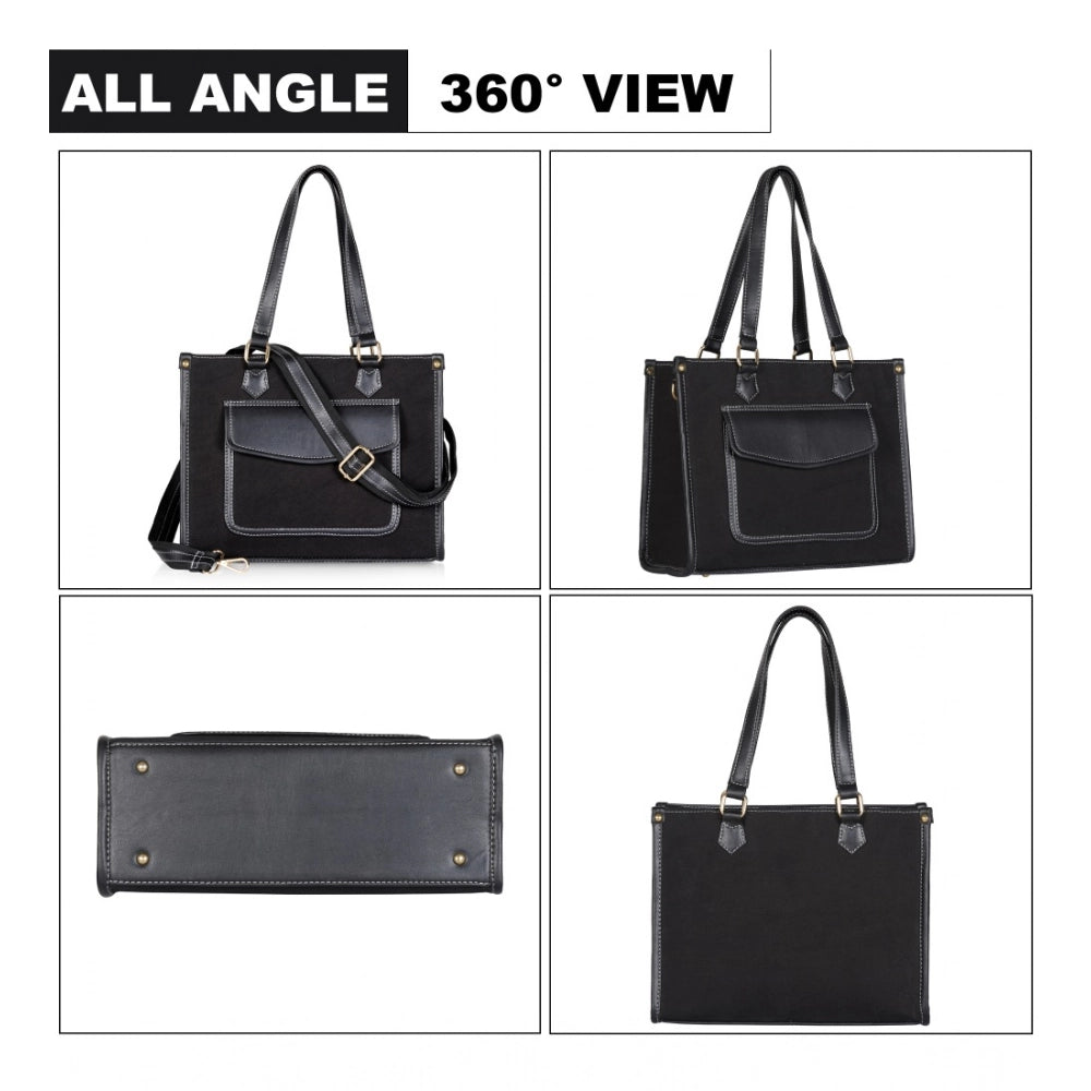 Women’s Canvas Satchel Handbag – Medium Top Handle Zipper Tote, Black