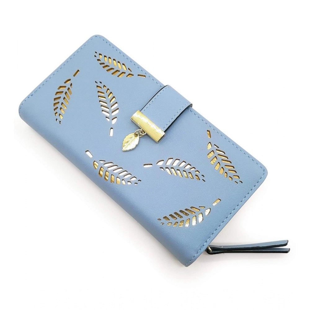Women’s Faux Leather Snap Button Wallet – Medium Size, Blue