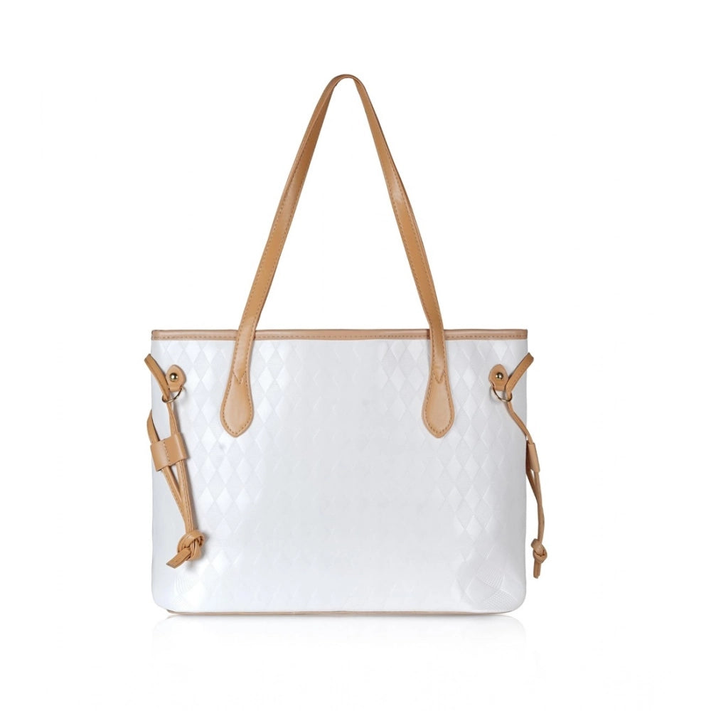 Women’s Canvas Shoulder Handbag – Medium Zipper Tote, White