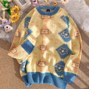 Bear Knitted Crew Neck Pullover Lazy Sweater Women