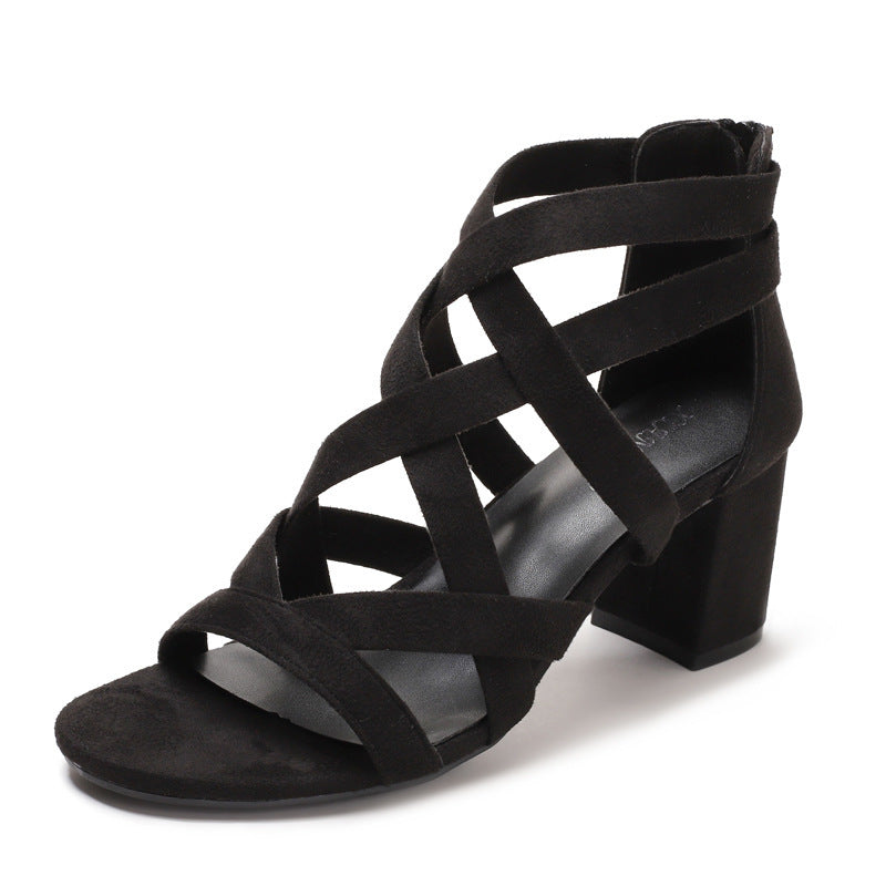 Chunky Heel Rhinestone Rome Classy High Heels