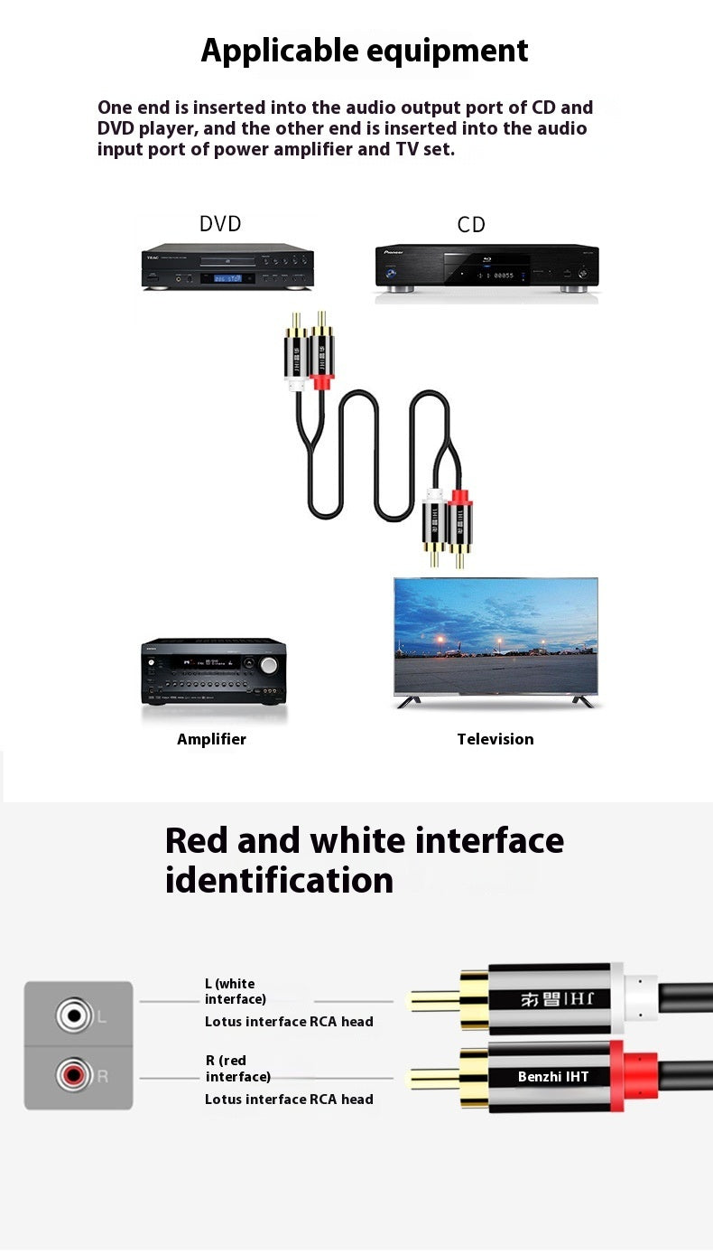 Two-to-two Double-connected Flower Head Audio Cable 2RCA Computer Connection TV Audio Speaker Cable