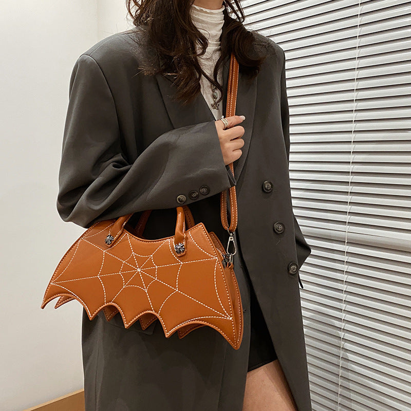 Halloween Spider Web Shoulder Bag – PU Leather Batgirl Style Crossbody Messenger Handbag