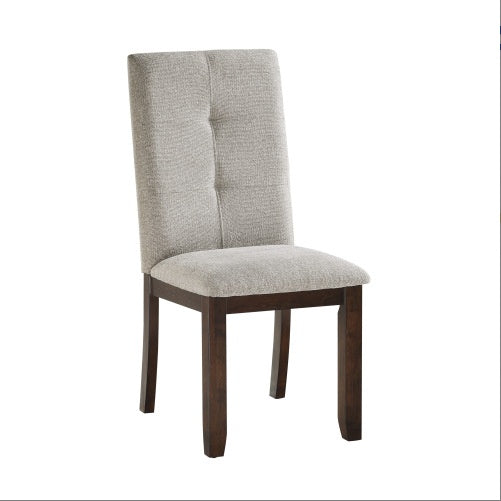 Set of 2 Chenille Upholstered Dining Chairs with Dark Cherry Wood Frame and Tufted Back