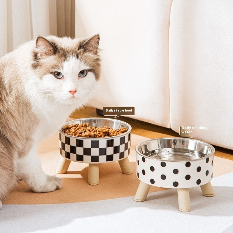 Pet Stainless Steel Tall Bowl Cervical Support Pet Bowl Cat Tableware Rice Bowl Non-slip Anti-tumble Large Capacity