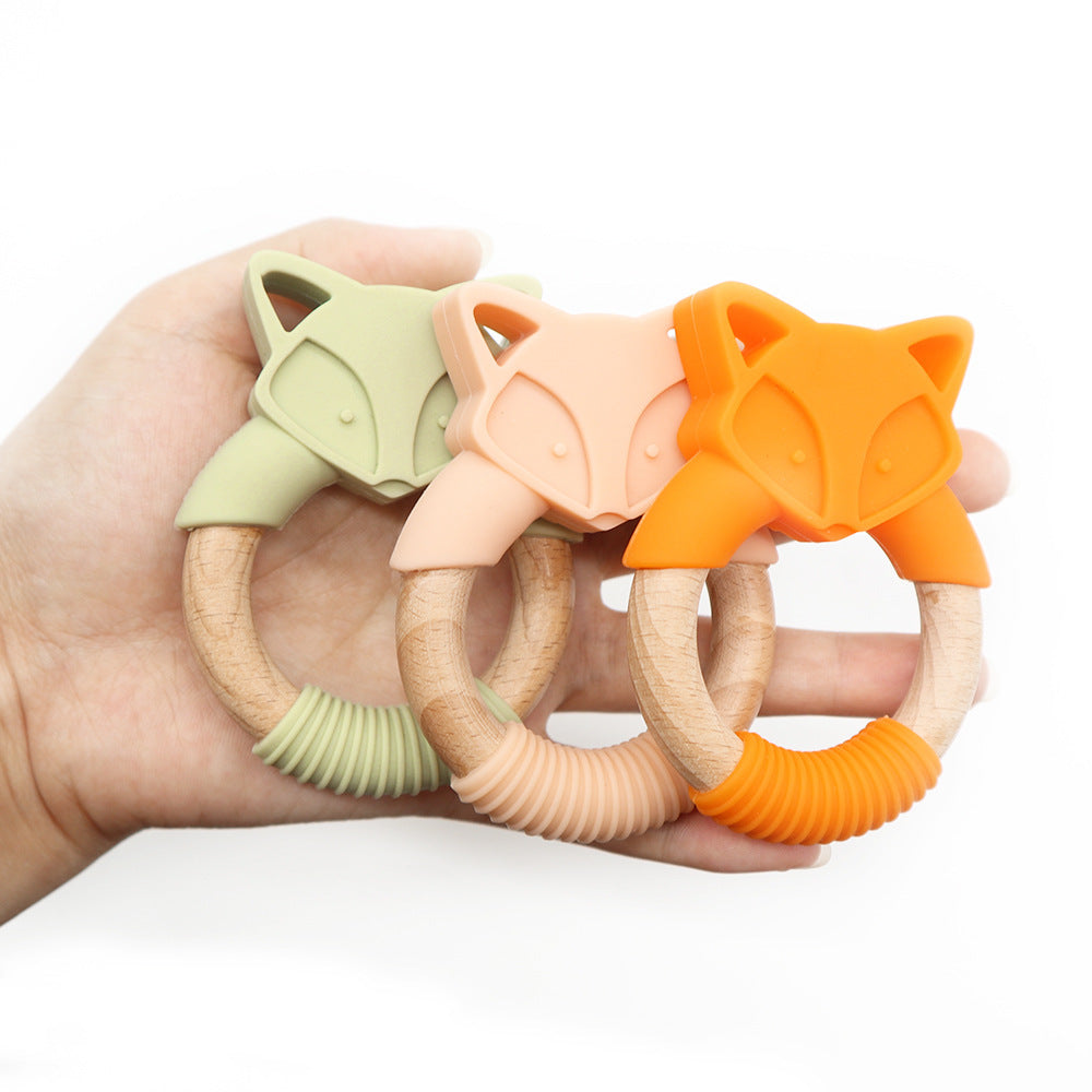 Unisex Fox Teether Ring Beech Wood And Silicone Kids Toy