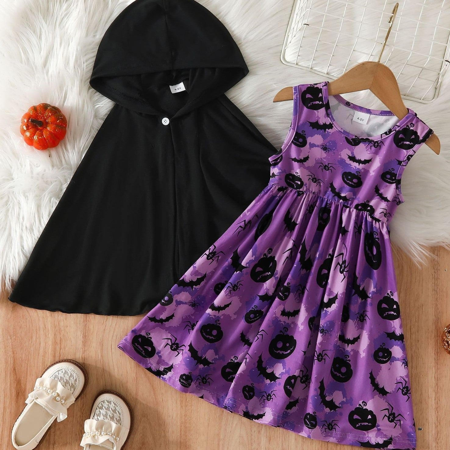 Halloween Cloak Hooded Top Printed Dress
