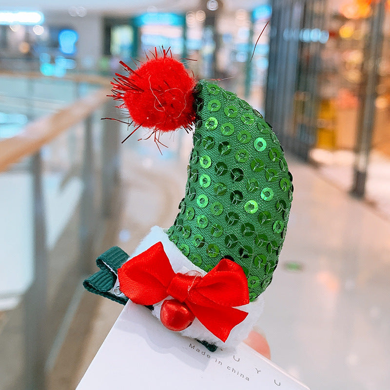 Handmade Cloth Christmas Antler Hairpin with Festive Plush Hat